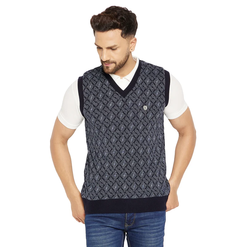 Duke Urban Men Sleeveless Reversible Sweater (SDS2042) D.Navy / L / Self Design
