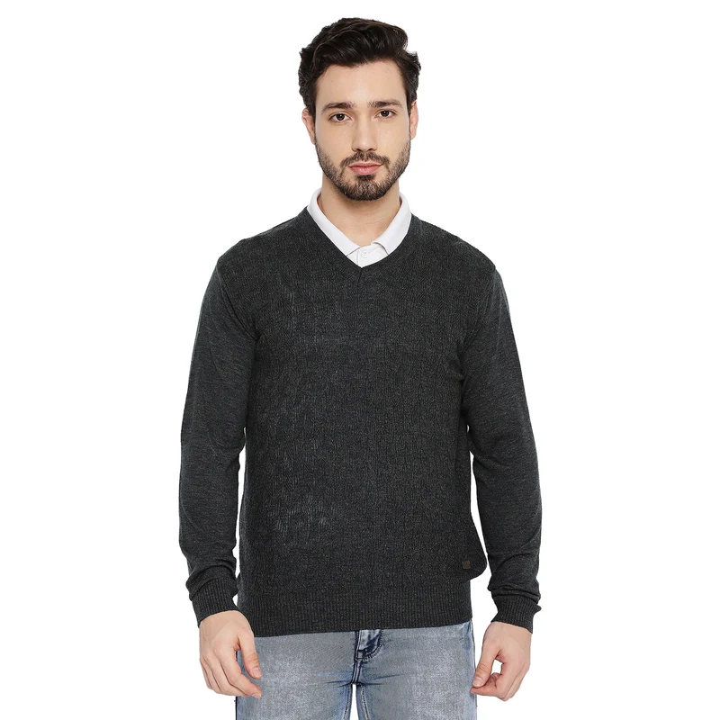 Duke Urban Men Full Sleeve V Neck Sweater (SDS2048) Teal Mix / XL / Solid