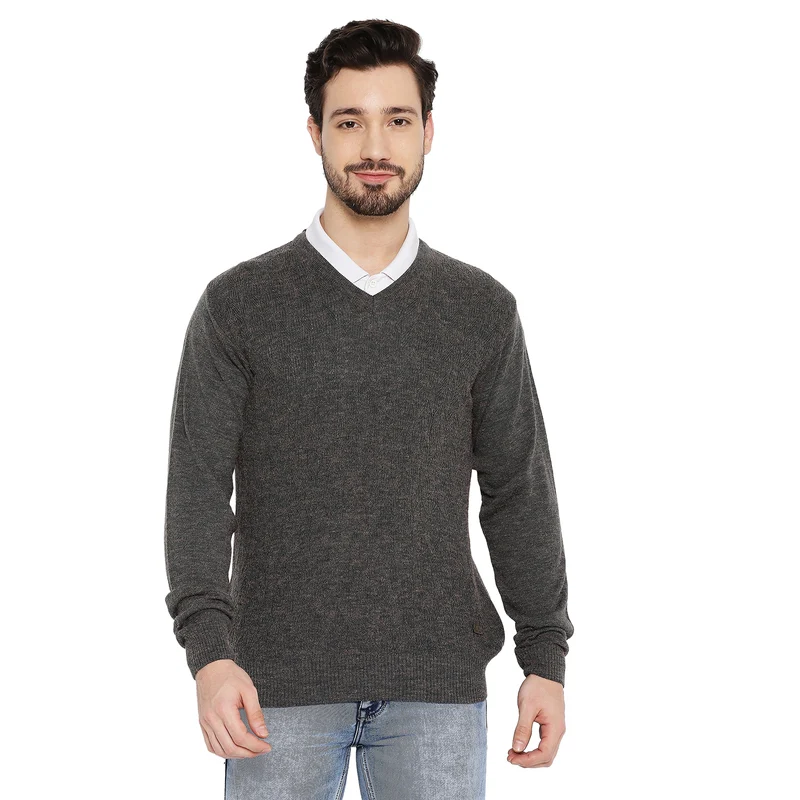 Duke Urban Men Full Sleeve V Neck Sweater (SDS2048) Wild Rose Hairy / S / Solid