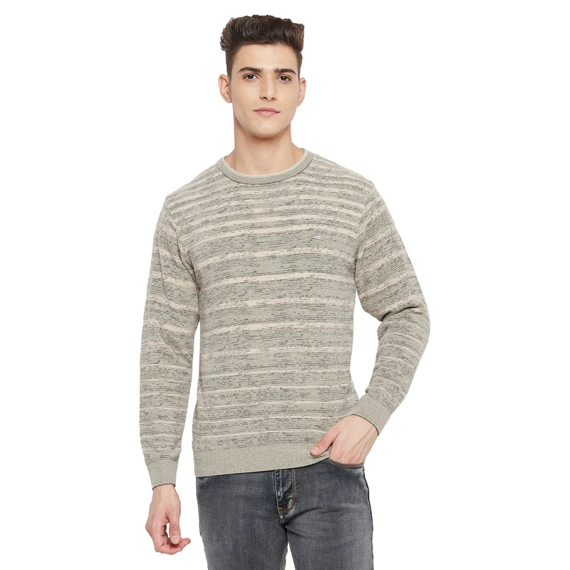 Duke Urban Men Full Sleeve Round Neck Sweater (SDS2070) Sea Green / XL / Striped