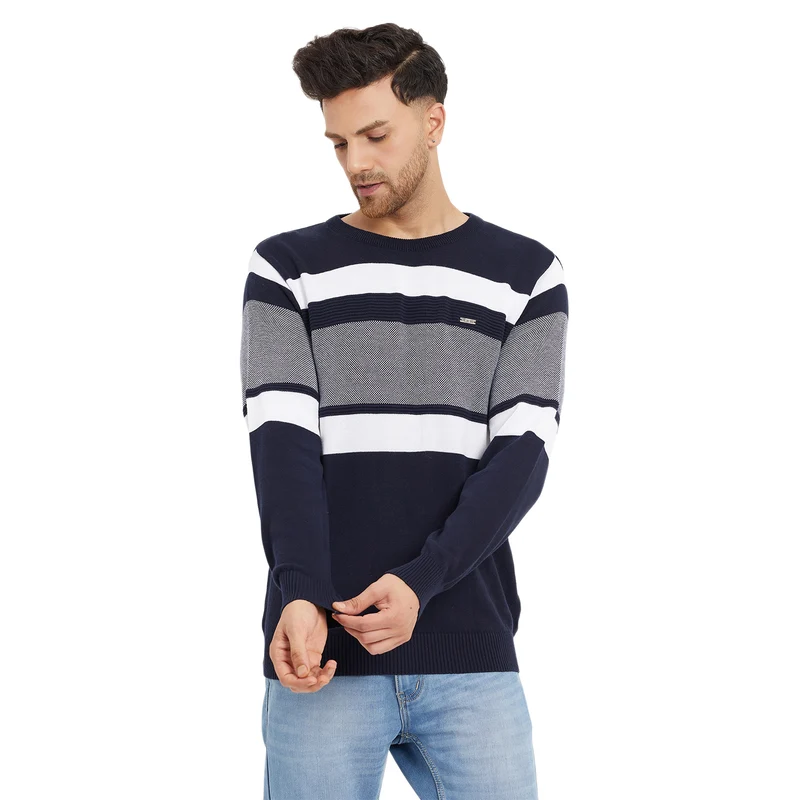 Duke Urban Men Full Sleeve Round Neck Sweater (SDS2073) Navy / L / Striped