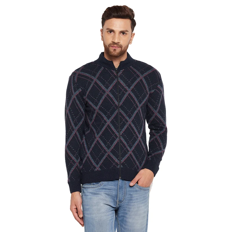 Duke Urban Men Full Sleeve High Neck Sweater (SDS2089) Navy / XL / Argyle