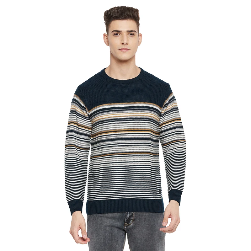 Duke Urban Men Full Sleeve Round Neck Sweater (SDS2091) D.Navy / XL / Striped