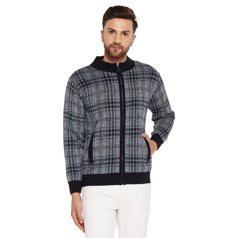 Duke Urban Men Full Sleeve High Neck Sweater (SDS684R) D.Navy / S / Checkered