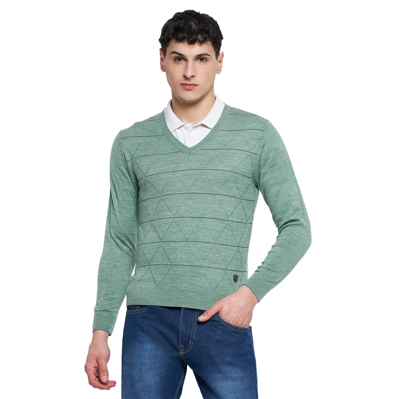 Duke Urban Men Full Sleeve V-Neck Sweater (SDS8089) Foam Green / S / Self Design