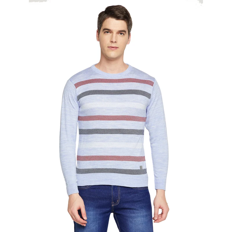 Duke Urban Men Full Sleeve Round Neck Sweater (SDS8093) Sky Mix / S / Striped
