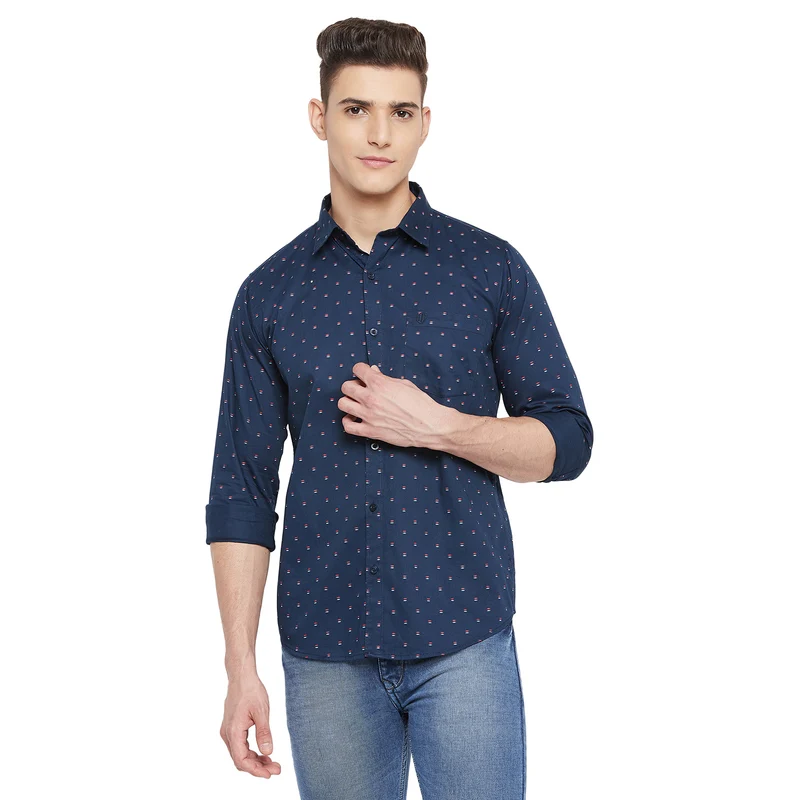 Duke Urban Men Full Sleeve Cotton Shirt (SD7PRTCQ) Navy / XXL / Printed