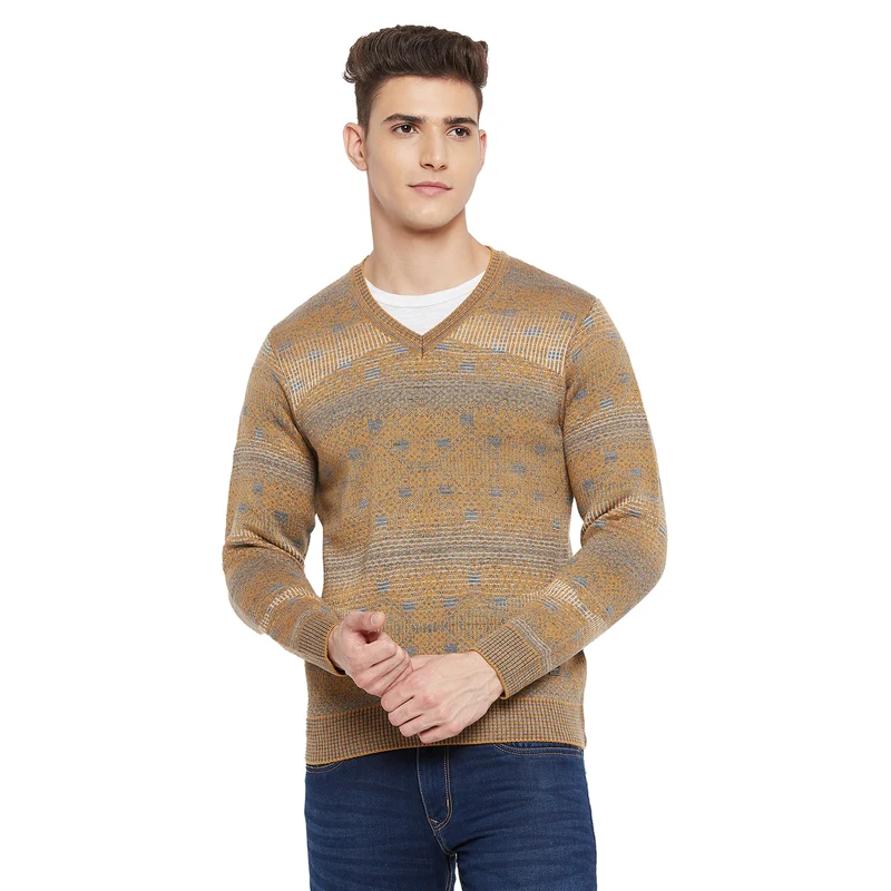 Duke Urban Men Full Sleeve V Neck Sweater (SDS2066) Mustard / S / Printed