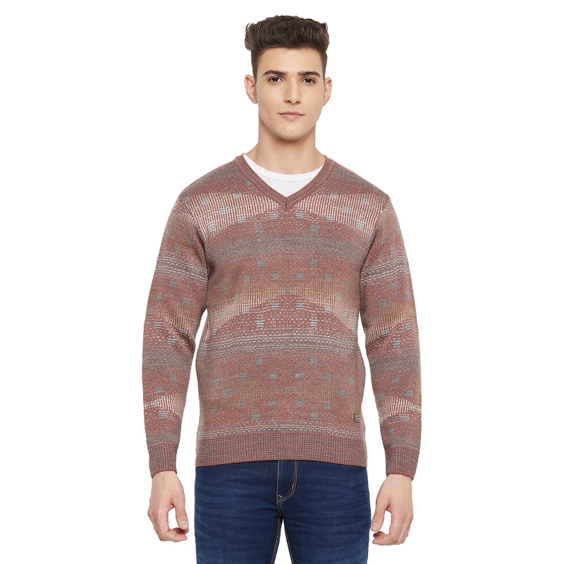 Duke Urban Men Full Sleeve V Neck Sweater (SDS2066) Rust / L / Printed