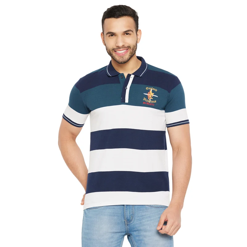 Duke Stardust Men Half Sleeve Polo Neck Cotton T-shirt (4032) Cobalt Blue / S / Striped