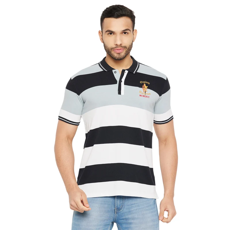 Duke Stardust Men Half Sleeve Polo Neck Cotton T-shirt (4032) Med.Grey / L / Striped