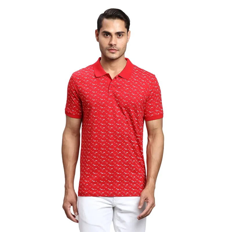 Parx Men Red Regular Fit Printed Polo Neck Collar T-Shirt 39 / Red