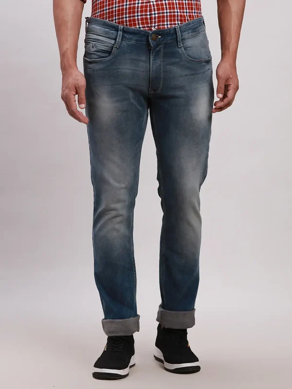 Parx Men Blue Slim Tapered Fit Plain Jeans 28 / Blue