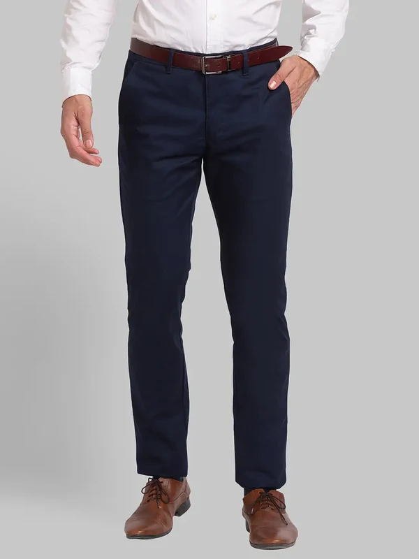 Park Avenue Men Blue Neo Fit Solid Trouser 36 / Blue