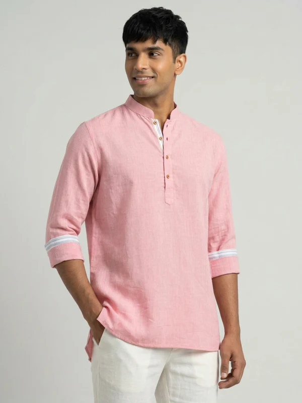 Sanman Ethnix By Raymond Men Pink Structure Short Kurta M / Pink