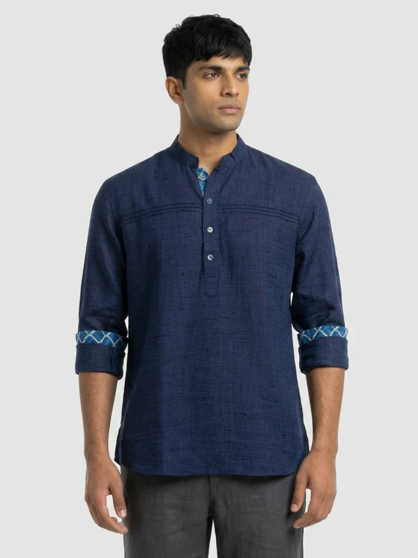 Sanman Ethnix By Raymond Men Blue Solid Short Kurta M / Blue