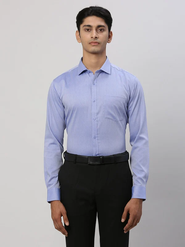Park Avenue Men Blue Slim Fit Self Design Formal Shirt 44 / Blue
