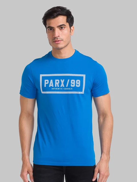 Parx Men Blue Regular Fit Graphic Round Neck Collar T-Shirt 46 / Blue