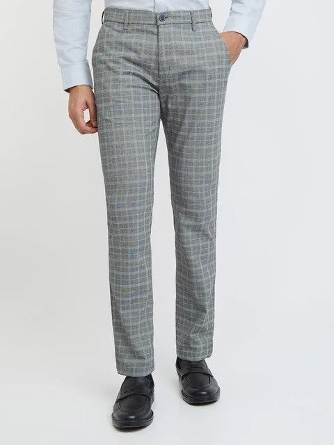 Raymond Men Grey Slim Fit Checks Trouser 32 / Grey