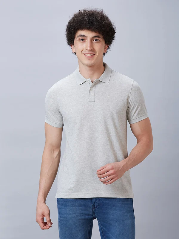 Parx Men Grey Regular Fit Solid Polo Neck Collar T-Shirt 42 / Grey
