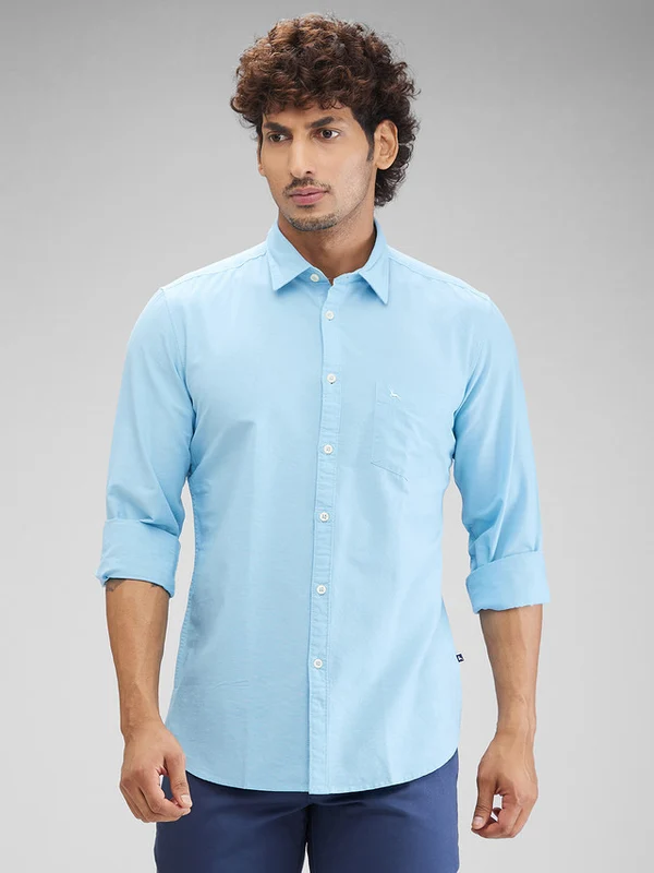 Parx Men Blue Slim Fit Solid Casual Shirt 44 / Blue