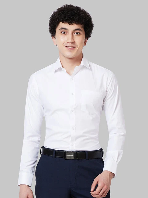 Park Avenue Men White Slim Fit Solid Formal Shirt 44 / White
