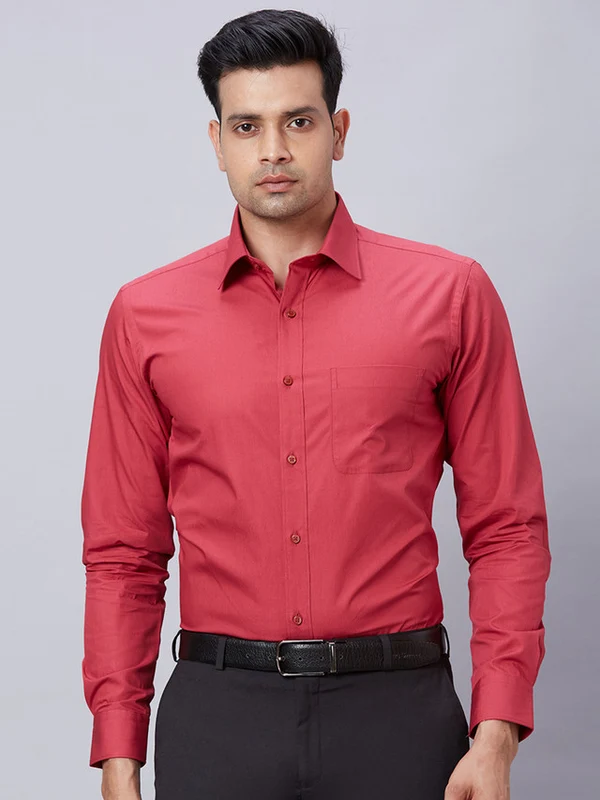 Raymond Men Red Slim Fit Solid Formal Shirt 38 / Red