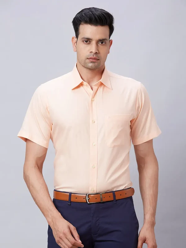 Raymond Men Orange Contemporary Fit Solid Formal Shirt 44 / Orange
