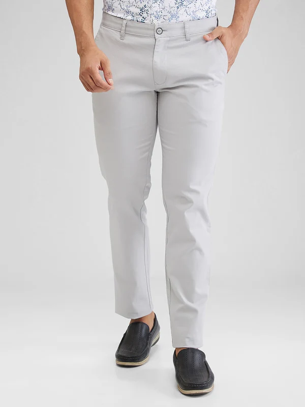 Parx Men Grey Low Rise Tapered Fit Solid Trouser 40 / Grey