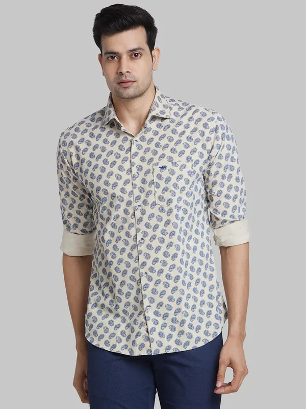 Park Avenue Men Brown Slim Fit Printed Casual Shirt 39 / Brown