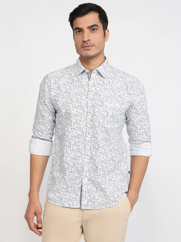 Parx Men Green Slim Fit Printed Casual Shirt 38 / Green