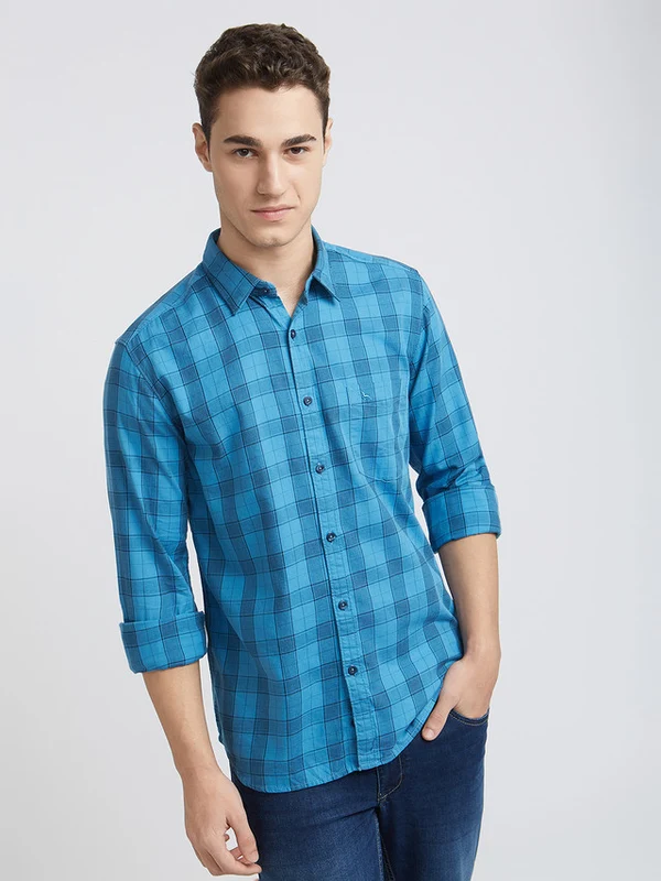 Parx Men Blue Slim Fit Checks Casual Shirt 39 / Blue