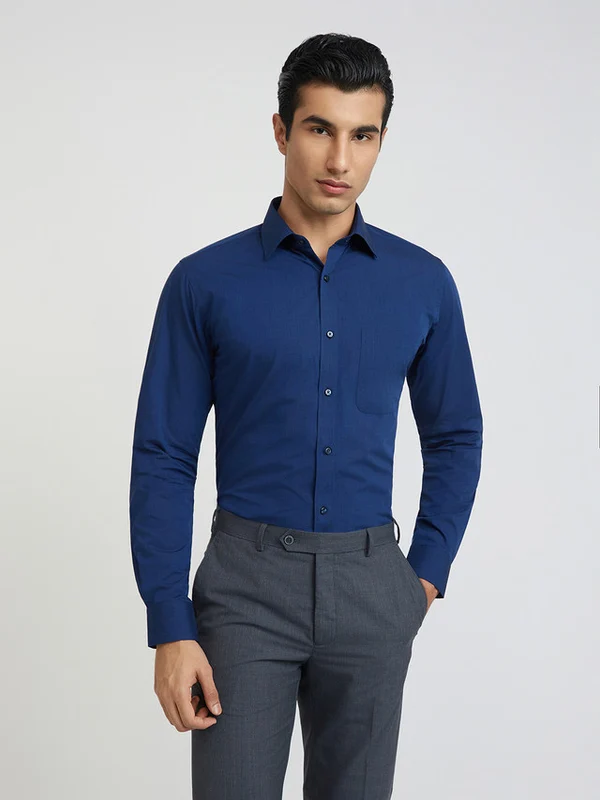 Raymond Men Blue Slim Fit Structure Formal Shirt 46 / Blue