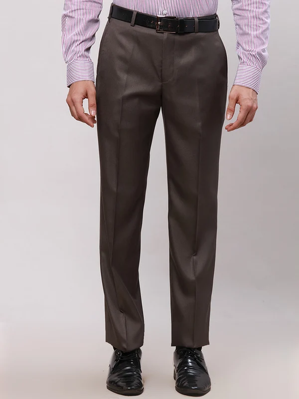 Park Avenue Men Brown Smart Fit Structure Trouser 34 / Brown