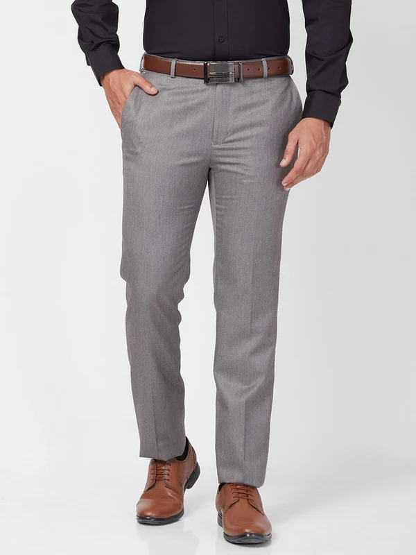 Raymond Men Grey Slim Fit Solid Trouser 38 / Grey