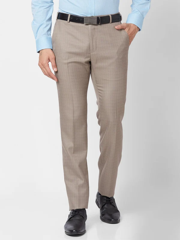 Raymond Men Brown Slim Fit Structure Trouser 38 / Brown