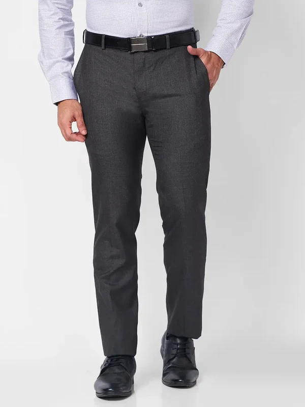 Raymond Men Grey Slim Fit Checks Trouser 34 / Grey