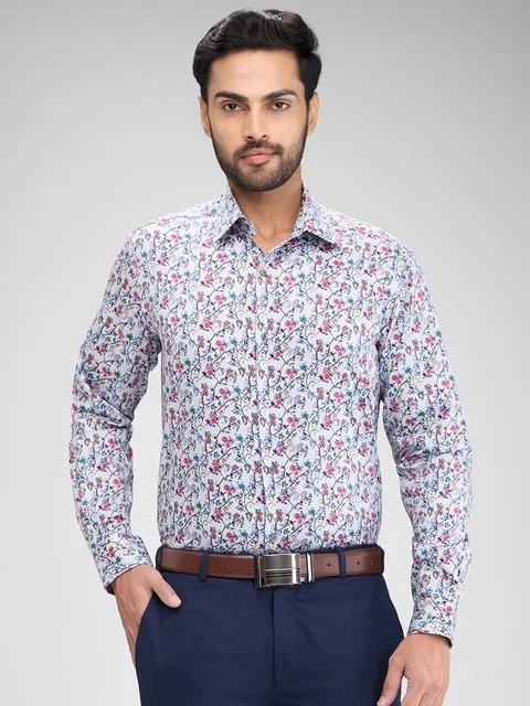 Raymond Men Blue Regular Fit Printed Formal Shirt 42 / Blue