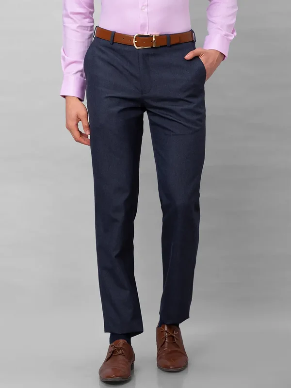 Park Avenue Men Blue Smart Fit Striped Trouser 30 / Blue