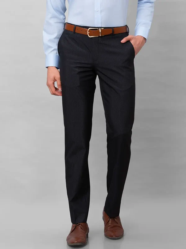 Park Avenue Men Black Smart Fit Checks Trouser 34 / Black