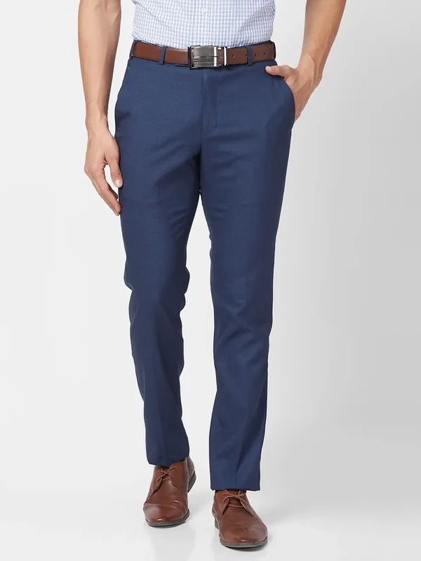 Park Avenue Men Blue Super Slim Fit Plain Trouser 32 / Blue