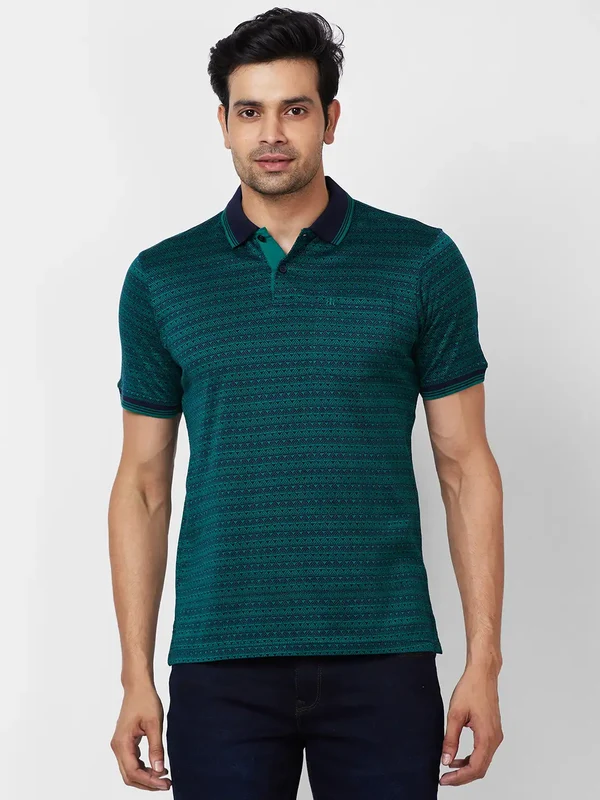 Raymond Men Grey Contemporary Fit Printed Polo Neck Collar T-Shirt 44 / Grey