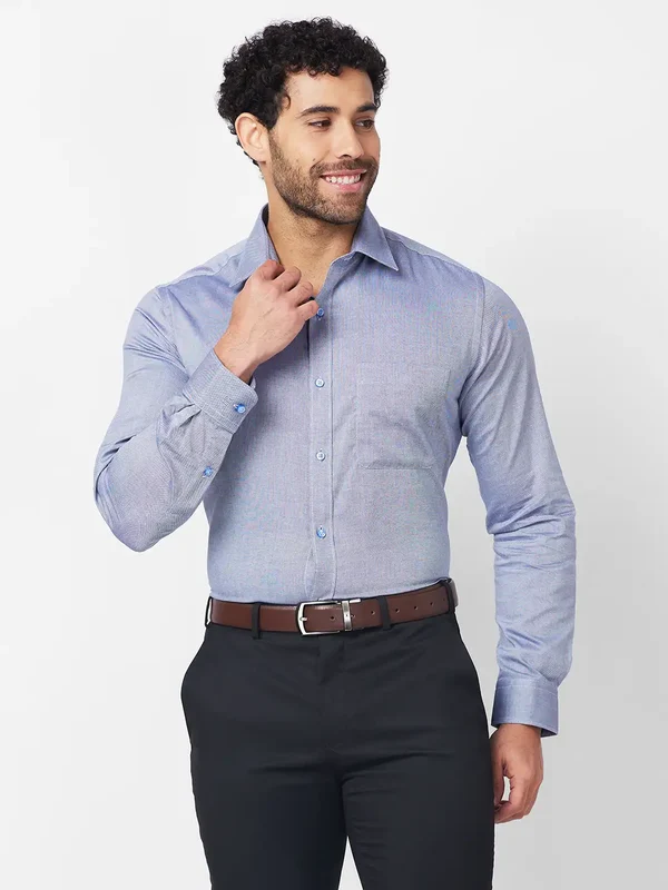 Raymond Men Blue Slim Fit Structure Formal Shirt 46 / Blue