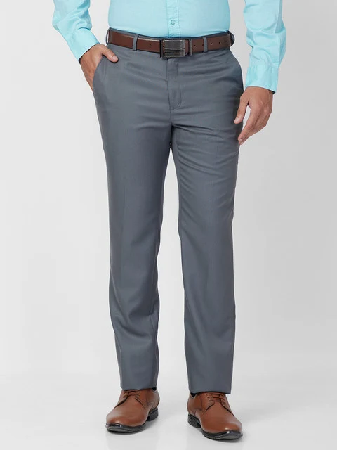 Raymond Men Grey Contemporary Fit Solid Trouser 32 / Grey