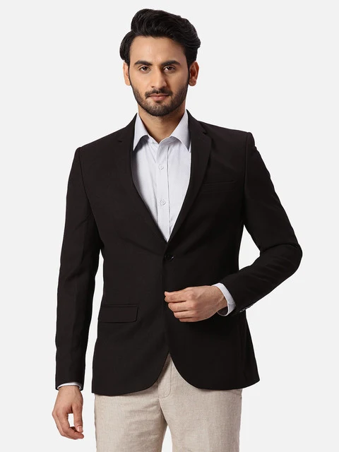 Park Avenue Men Black Slim Fit Structure Blazer 112 / Black