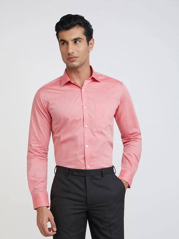 Park Avenue Men Red Slim Fit Solid Formal Shirt 46 / Red