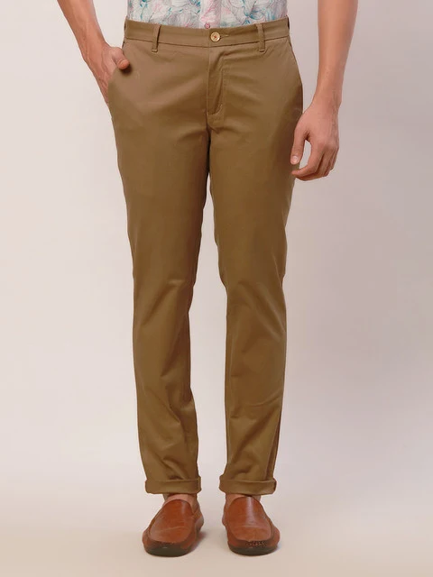 Raymond Men Khaki Slim Fit Solid Trouser 30 / Khaki