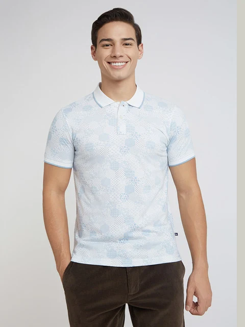 Parx Men White Regular Fit Printed Polo Neck Collar T-Shirt 39 / White
