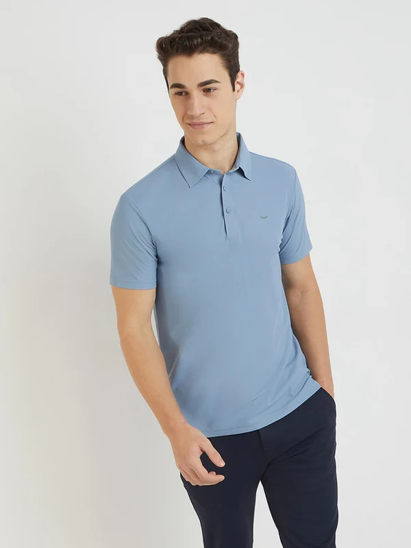 Park Avenue Men Blue Slim Fit Solid Polo Neck Collar T-Shirt 39 / Blue