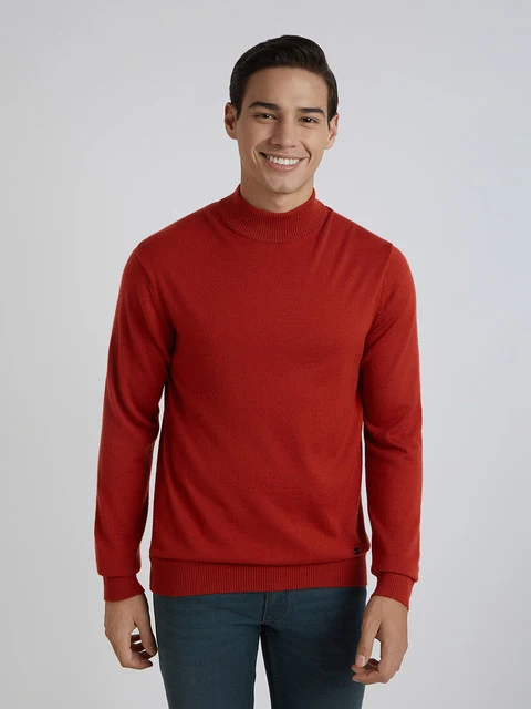 Raymond Men Orange Contemporary Fit Solid Sweater 44 / Orange